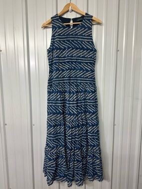 Lauren Ralph Lauren Geometric Print Maxi Dress Drop Waist Ruffle Tier Boho Chic